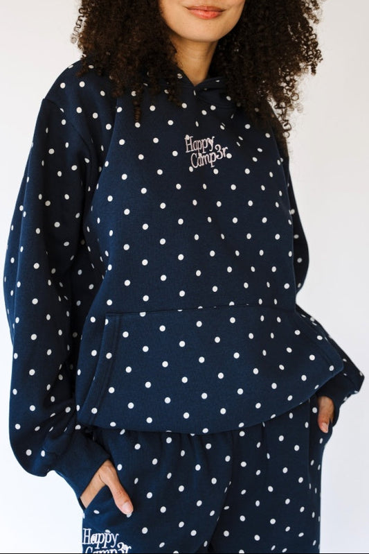 Happy Camp3r Deep Blue Dot Appliqué Hoodie front