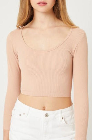 Ribbed Crop Long Sleeve Tee