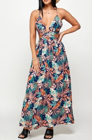 Tropical Leaf Maxi Dress