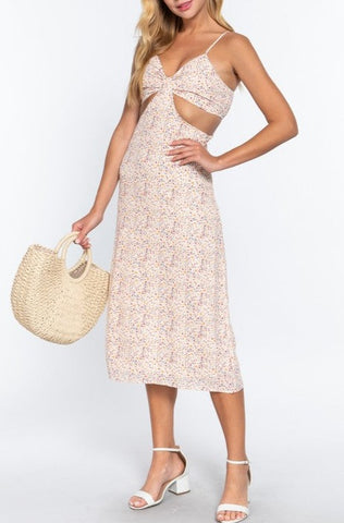 Cutout Ditsy Print Dress