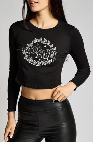 Good Vibes Crop Long Sleeve Tee