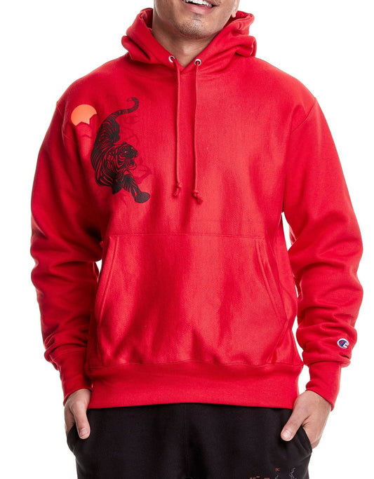 Men's Sprawling Tiger Reverse Weave Hoodie front view