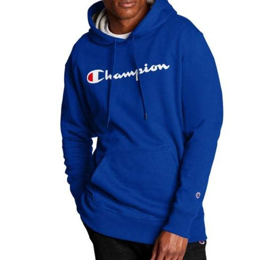 Men's Powerblend® Fleece Pullover Script Logo Hoodie front view