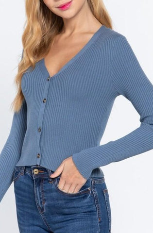 Button Front Ribbed Cardigan