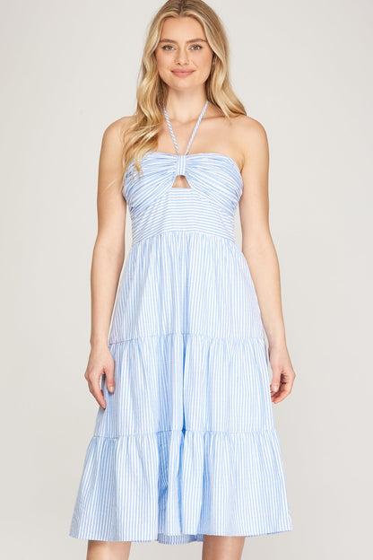Striped Woven Halter Dress
