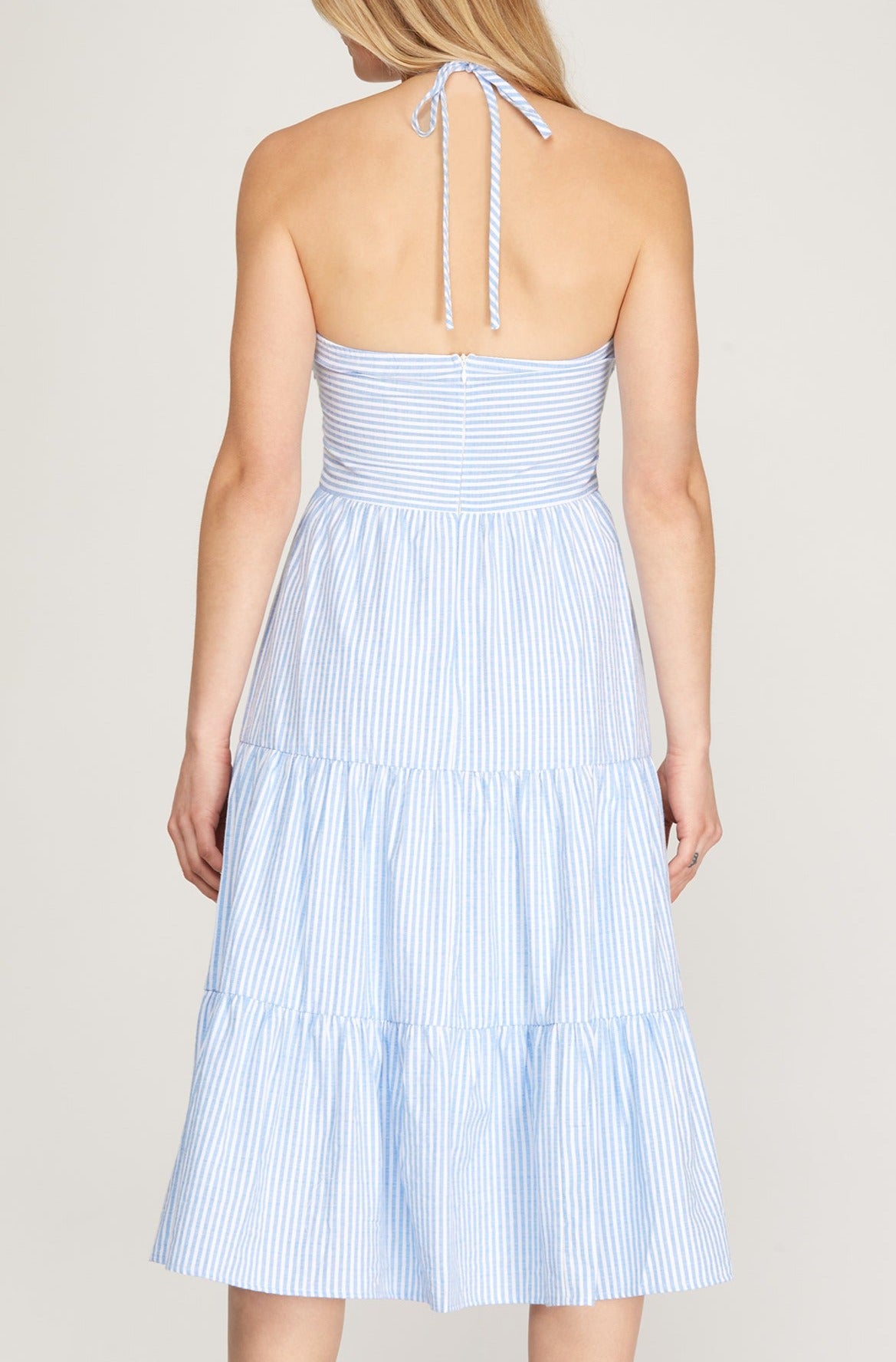 Striped Woven Halter Dress