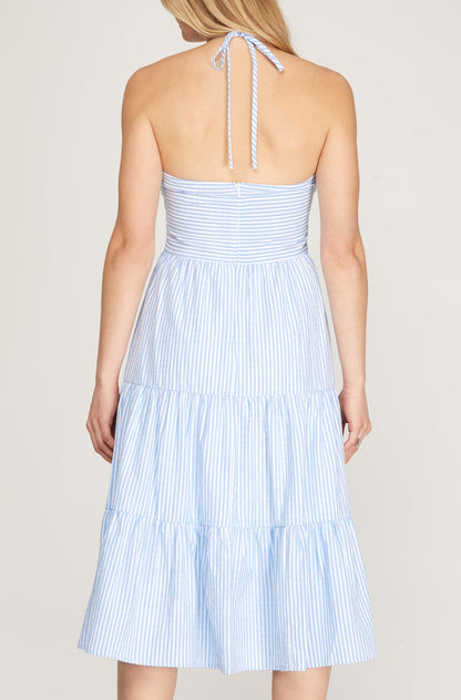 Striped Woven Halter Dress
