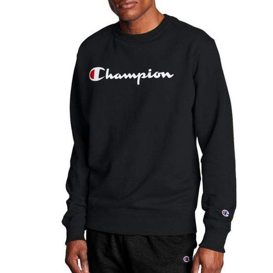 Men's Champion Script Logo with Powerblend® Crew front view