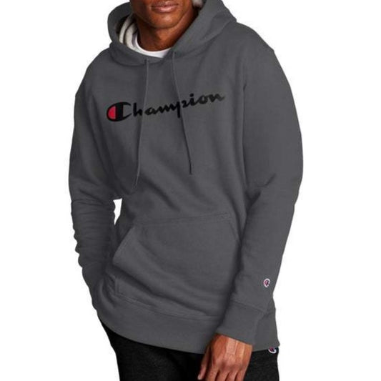 Men's Champion Script Logo Powerblend® Pullover Hoodie font view