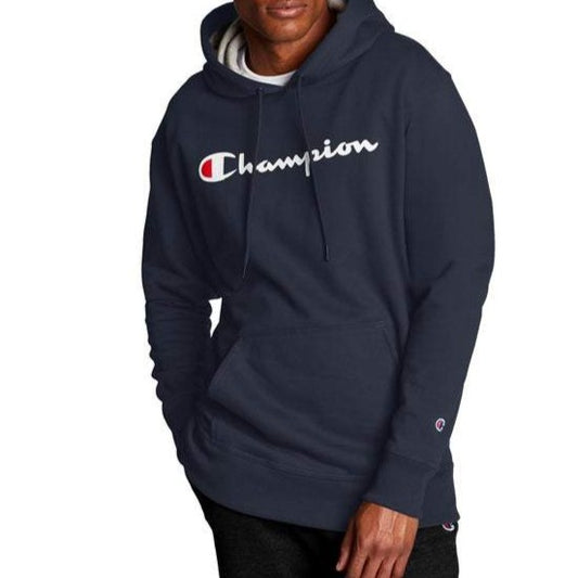 Men's Champion Script Logo Powerblend® Pullover Hoodie front view
