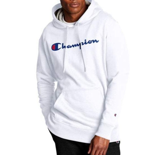 Men's Champion Script Logo Powerblend® Pullover Hoodie front view